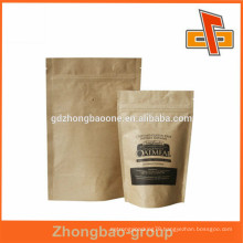 Brown kraft paper coffee bags with valve and zipper for coffee bean packaging